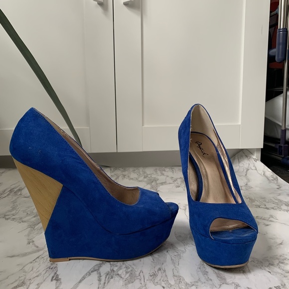 Qupid royal blue platform peep toe heels - Picture 3 of 7